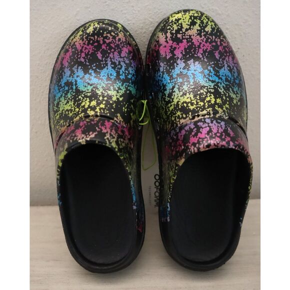OOFOS Women's Sz 39 US 8 Black Multicolor Splatter OOFOAM Slip-On Clogs - Picture 2 of 15